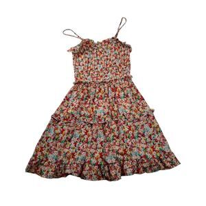 Jessica Simpson Floral Fit & Flare Dress Small Spaghetti Strap Ruffled Coquette